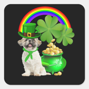 Sticker Carré Amoureux des chiens  Magnifique Shih Tzu Et Rainbo