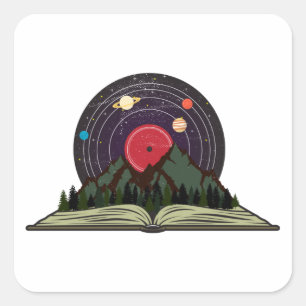 Sticker Carré Amoureux des livres et de la musique disque vinyle