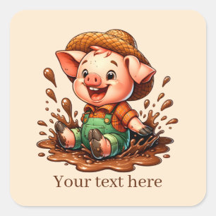 Sticker Carré Amoureux du cochon de pays amusant ajouter du text