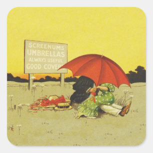 Sticker Carré Amoureux parasol vintage plage 