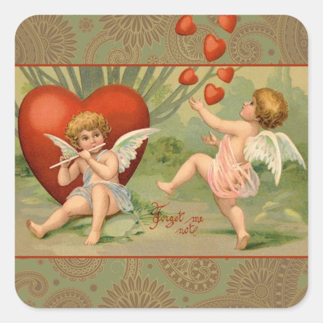 Sticker Carré Amours Antiques de la Saint-Valentin Cupidons (Devant)