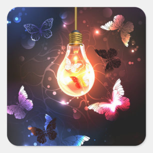 Sticker Carré Ampoule lumineuse avec papillons nocturnes