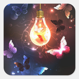 Sticker Carré Ampoule lumineuse avec papillons nocturnes