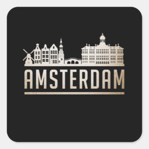 Sticker Carré Amsterdam City Cityscape Skyline Idée de cadeaux a