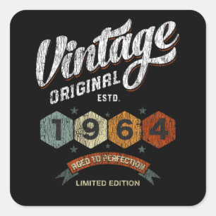 Sticker Carré Amusant 61 ans 1964 Vintage 61e anniversaire Cadea