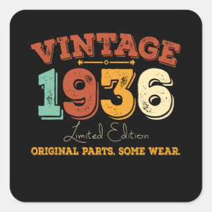 Sticker Carré Amusant 89 Ans 1936 Vintage 89e Anniversaire Cadea