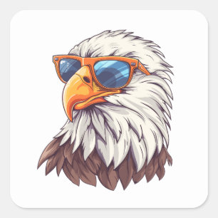 Sticker Carré Amusant aigle de dessin animé avec lunettes de sol