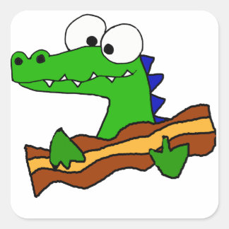 Sticker Carré Amusant Alligator Manger Bacon Artwork