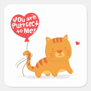 Sticker Carré Amusant Amour de jeu de mots Humour Mignon Chat Ch