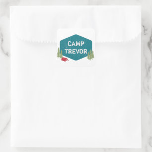 Sticker Carré Amusant Camp personnalisé unique fête d'anniversai