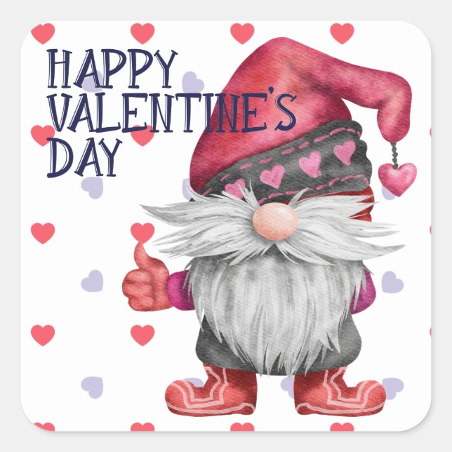 Sticker Carré Amusant Coeurs Gnome Valentine (Devant)