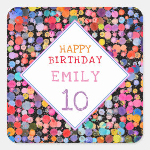 Sticker Carré Amusant coloré aquarelle Peinture Anniversaire de