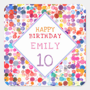 Sticker Carré Amusant coloré aquarelle Peinture Anniversaire de