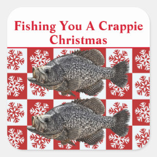 Sticker Carré Amusant Crappie Pêche Pun Joyeux Noël Personnalisé
