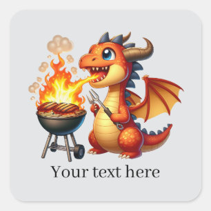 Sticker Carré Amusant dragon de grillade personnalisable