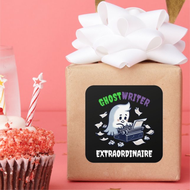 Sticker Carré Amusant Écrivain Ghost Extraordinaire Cute Ghost (Fête)