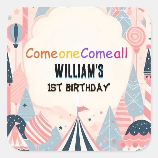 Sticker Carré amusant mignon enfants Carnival Cirque Spectacle 1 (Devant)