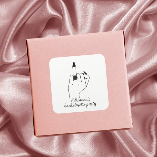 Sticker Carré Amusant moderne Bachelorette Fête de mariée (Funny Modern Bachelorette Party Bride Ring Finger Square Sticker)