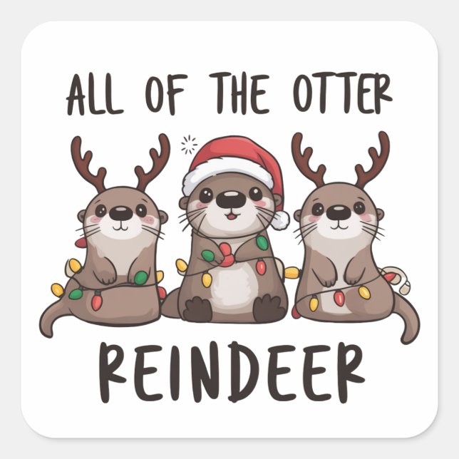 Sticker Carré Amusant Tout L'Animal De Noël Du Rindeer Otter (Devant)