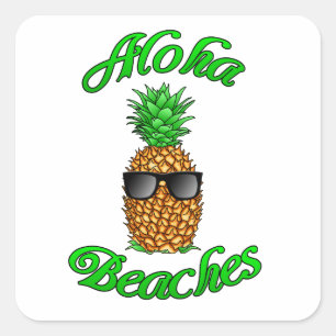 Sticker Carré Amusante plage d'Aloha à l'ananas hawaïen