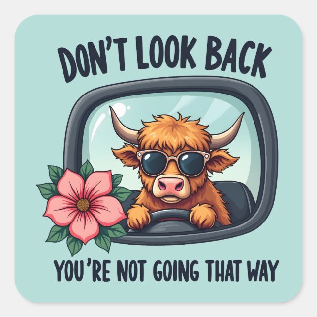 Sticker Carré Amusante vache Highland Retro Western Motivational (Devant)