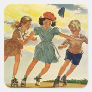 Sticker Carré Amusement de patin à roulettes vintage pour enfant