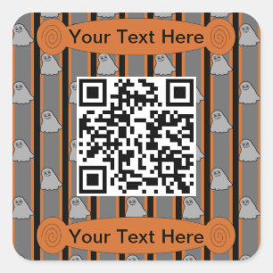 Sticker Carré Amusement et fantaisie Halloween Ghost QR Code