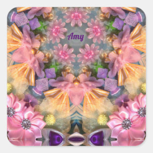 Sticker Carré AMY ~ Tons Jaune, Violet, Rose, Bleu