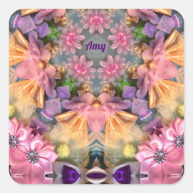 Sticker Carré AMY ~ Tons Jaune, Violet, Rose, Bleu (Devant)