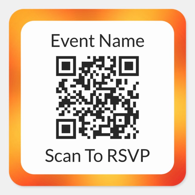 Sticker Carré Analyser le code QR vers RSVP Orange et Modèle bla (Devant)
