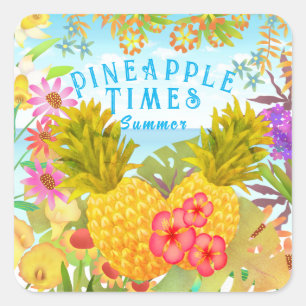 Sticker Carré Ananas à fleurs
