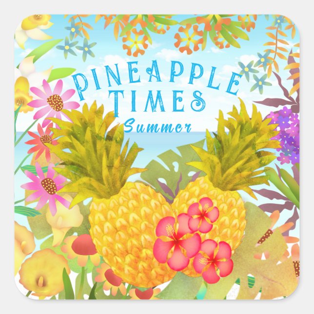 Sticker Carré Ananas à fleurs (Devant)