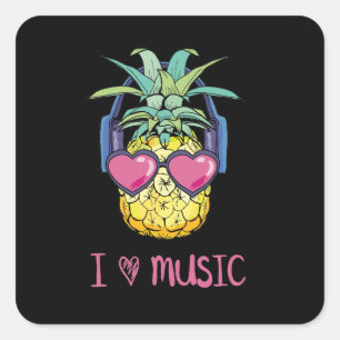 Sticker Carré ananas avec lunettes illustration tropicale vector