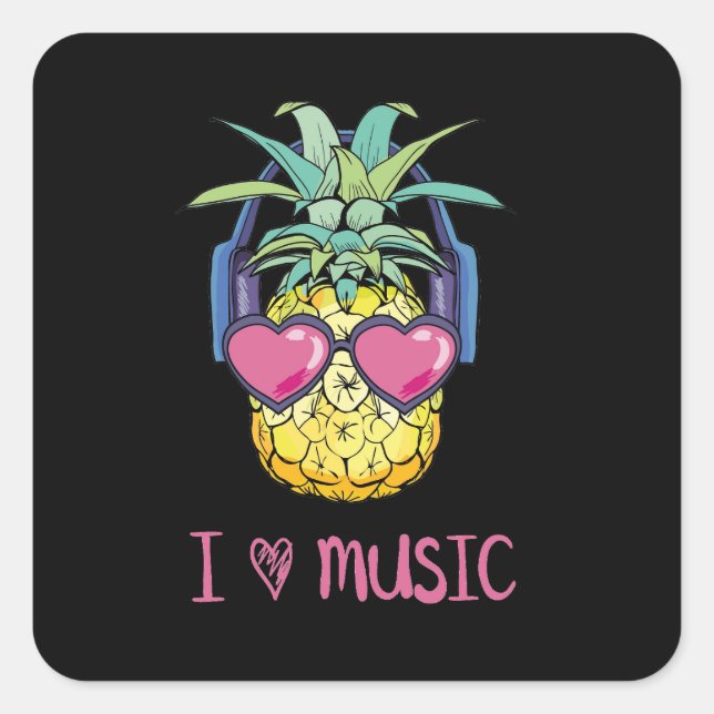 Sticker Carré ananas avec lunettes illustration tropicale vector (Devant)