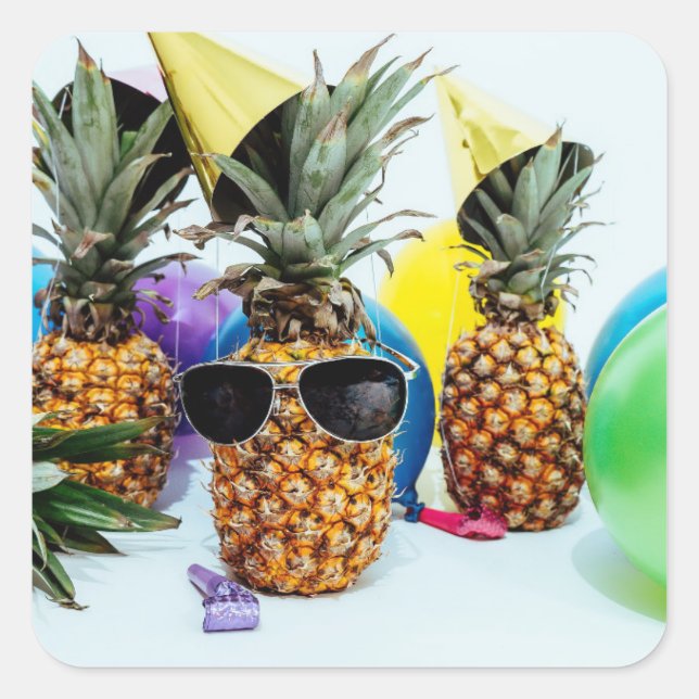 Sticker Carré Ananas cool avec lunettes de soleil (Devant)