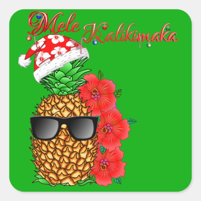 Sticker Carré Ananas de Noël Mele Kalikimaka (Devant)