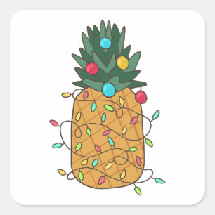 Sticker Carré Ananas de Noël tropical