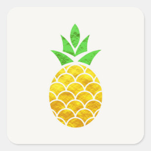 Sticker Carré Ananas Géométrique En Or Foil D'Été Personnalisé.