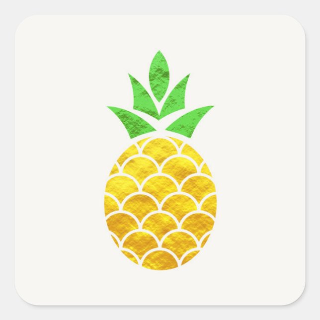 Sticker Carré Ananas Géométrique En Or Foil D'Été Personnalisé. (Devant)
