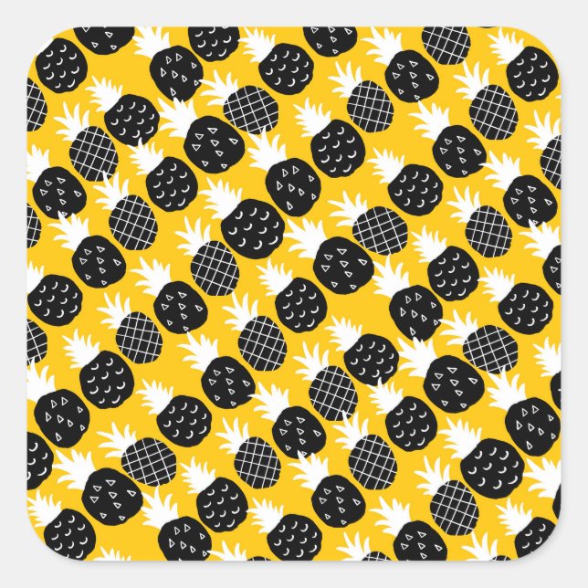 Sticker Carré Ananas noir (Devant)