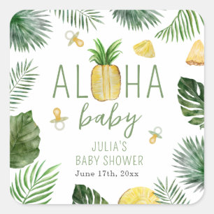 Sticker Carré Ananas & Pacificateurs Aloha Baby shower vert