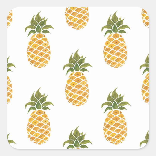 Sticker Carré Ananas peint à la main, arrière - plan aquarelle. (Devant)