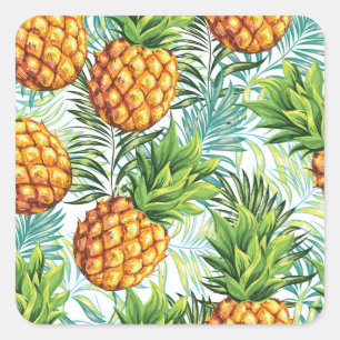 Sticker Carré Ananas vintage : Motif Floral sans joint.