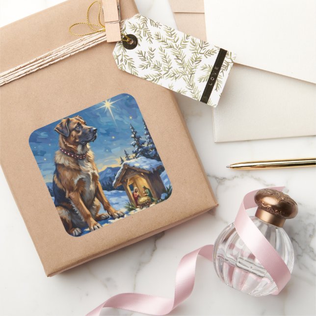Sticker Carré Anatolian Shepherd Dog Guarding Nativity Scene (Cadeaux)