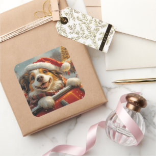 Sticker Carré Anatolie Berger Chien Roller Dessous de verre Noël