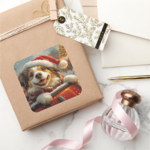 Sticker Carré Anatolie Berger Chien Roller Dessous de verre Noël