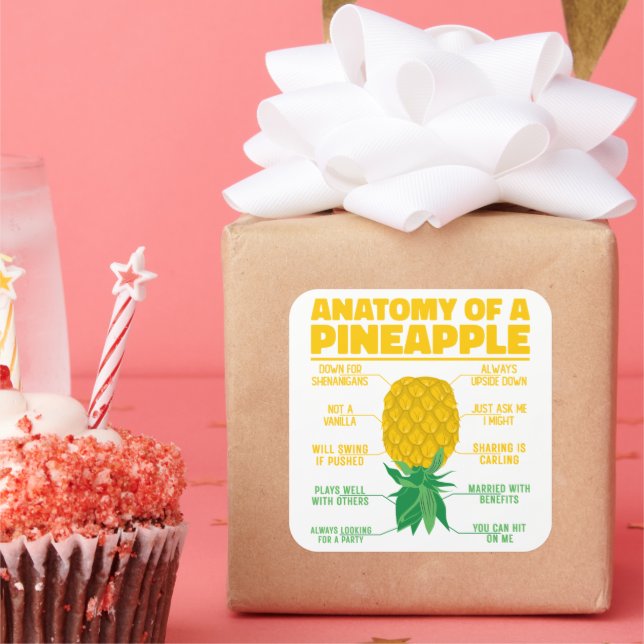 Sticker Carré Anatomie D'Un Ananas Drôle Amateurs D'Ananas Cool (Fête)
