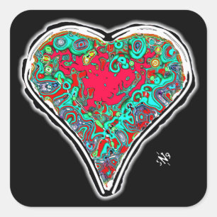 Sticker Carré Anatomie secrète d'un coeur rouge v3.1