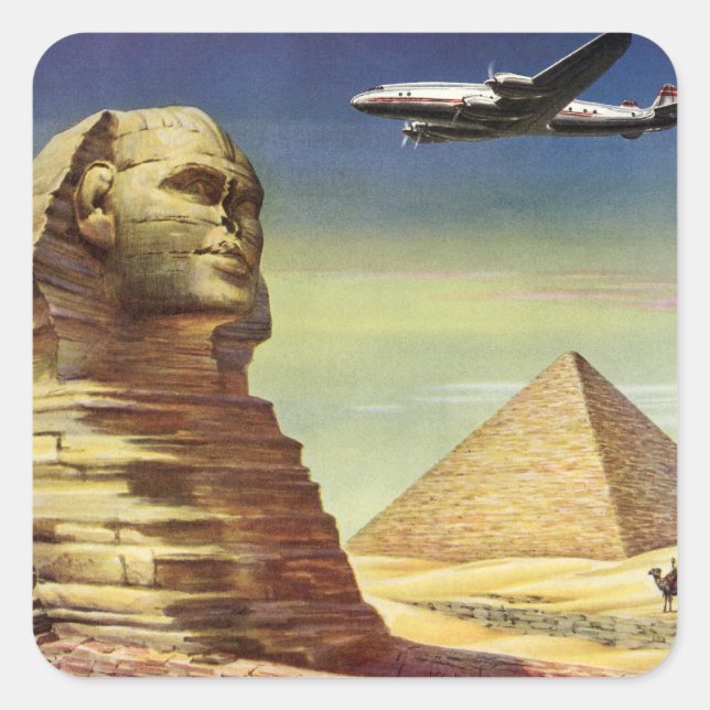 Sticker Carré Ancien Grand Sphinx de Gizeh, Pyramides d'Égypte (Devant)