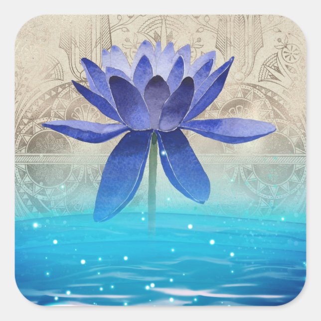 Sticker Carré Ancienne Egypte Styled Magic Blue Lotus Flower (Devant)